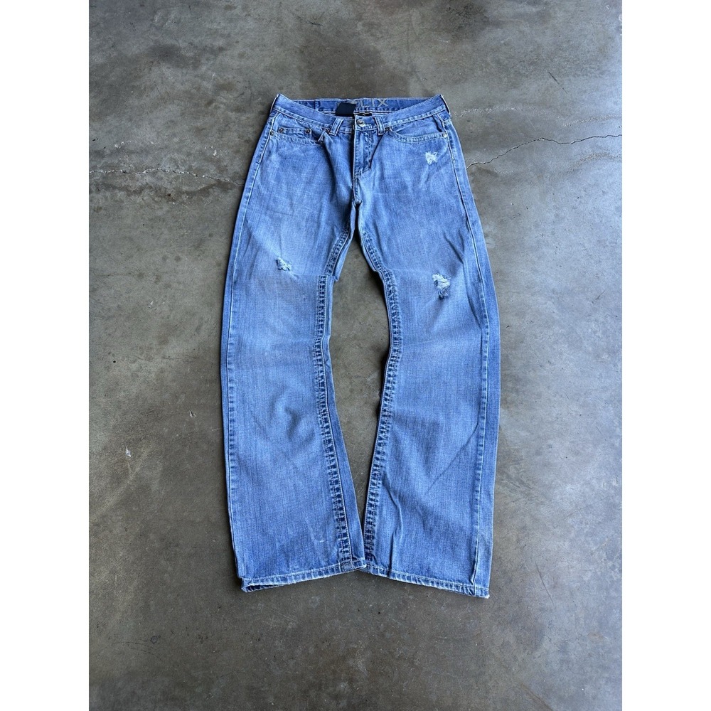 Helix Mens Jeans 32x33 Blue Boot Embroidered Skater Ripped Denim Y2K Punk Grunge
